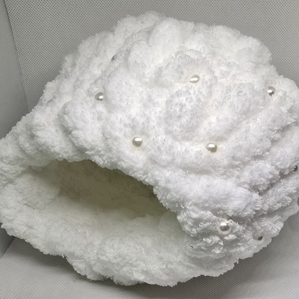 Baby White Knit Beanie with Pearls